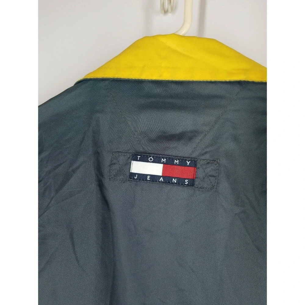 Tommy Jeans Jacket Men's Size Large Hilfiger Windbreaker Nylon Green & Yellow